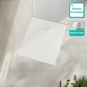 Seoul Low Profile Rectangular Matt White Stone Shower Tray 1200x800mm