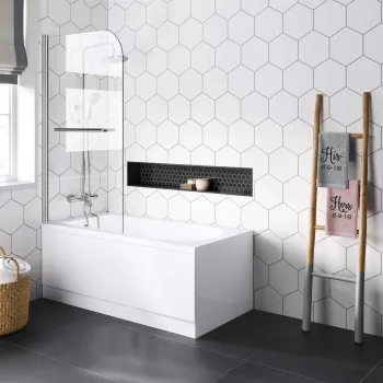 Stafford 1400x700 Round Shower Bath & 6mm Easy Clean Screen with Rail