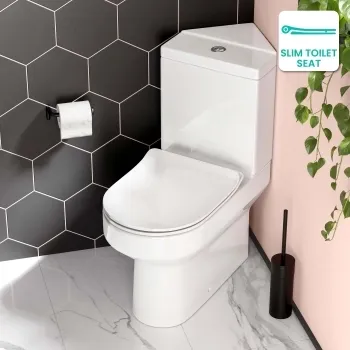 Denver Rimless Fully Back to Wall Close Coupled Corner Toilet With Soft Close Slim Seat