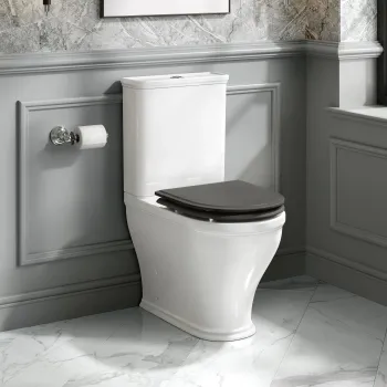 Kansas Traditional Rimless Close Coupled Toilet With Graphite Grey Wooden Seat