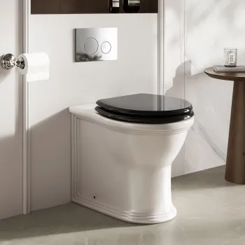 Alma Traditional Rimless Back To Wall Toilet With Gloss Black Wooden Soft Close Seat