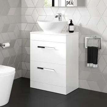 Avon Gloss White Vanity Drawer with Oval Counter Top Basin 600mm