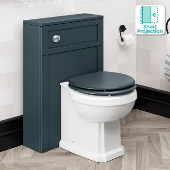 Bermuda Traditional Inky Blue Slimline Back To Wall Unit and Hudson Toilet with Wooden Seat