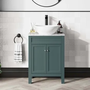 Bermuda Midnight Green Vanity with Marble Top & Oval Counter Top Basin 600mm