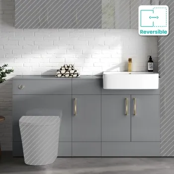 Harper Stone Grey Combination Vanity Basin 1500mm (Excludes Toilet) - Brushed Brass Accents