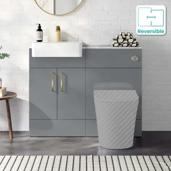 Harper Stone Grey Basin Vanity with Marble Top & Back To Wall Unit 1000mm (Excludes Toilet) - Brushed Brass Accents
