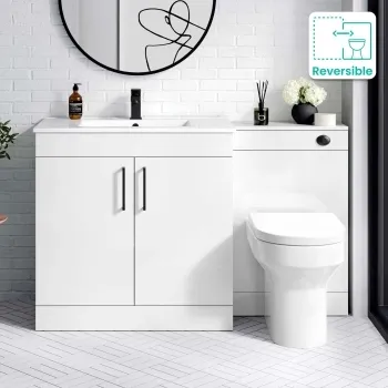 Mersey Gloss White Combination Vanity Basin and Miami Toilet 1300mm - Black Accents