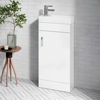 Quartz Gloss White Cloakroom Floor Standing Basin Vanity 400mm