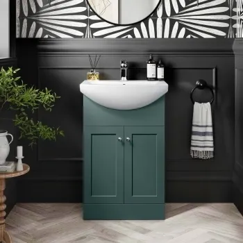 Capri Mystic Green Vanity with Semi Recessed Basin 550mm - Chrome Handles
