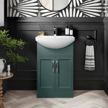 Capri Mystic Green Vanity with Semi Recessed Basin 550mm - Traditional Handles