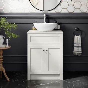 Milos Cotton White Vanity with Oval Basin 600mm - Chrome Handles