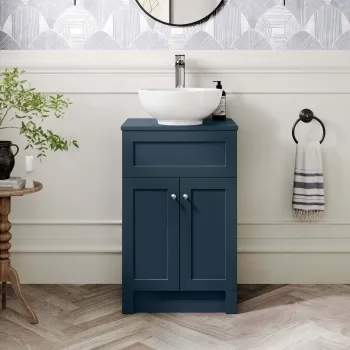 Milos Navy Blue Vanity with Mesa Basin 500mm- Brushed Handles