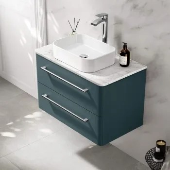 Omaha Mystic Green Wall Hung Drawer Vanity with Marble Top & Marin Basin 800mm