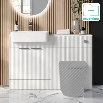 Sicily Fluted Coastal White Basin Vanity with Marble Top & Back To Wall Unit 1200mm (Excludes Toilet) - Chrome Handles