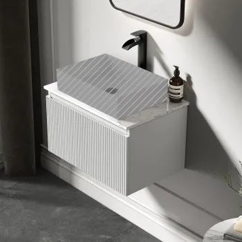 Malta Fluted Coastal White Wall Hung Drawer Vanity with Marble Top 600mm - Excludes Counter Top Basin