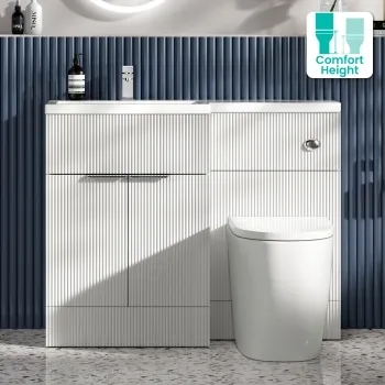 Havana Fluted Coastal White Combination Vanity Basin and Utah Comfort Height Toilet 1100mm - Chrome Handles - Left Handed