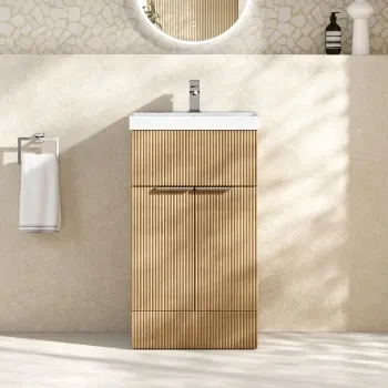 Havana Fluted Country Oak Basin Vanity 500mm - Chrome Handles