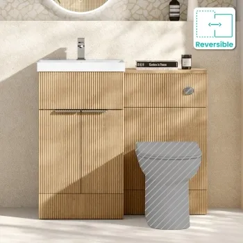 Havana Fluted Country Oak Basin Vanity and Back To Wall Toilet Unit 1000mm (Excludes Toilet) - Chrome Handles