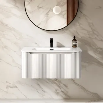 Sorrento Fluted Coastal White Wall Hung Basin Drawer Vanity 800mm