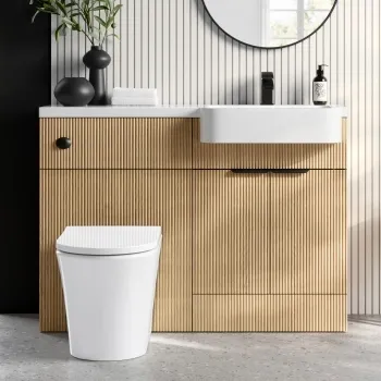 Sicily Fluted Country Oak Combination Vanity Basin and Tucson Toilet 1200mm - Black Accents - Right Handed