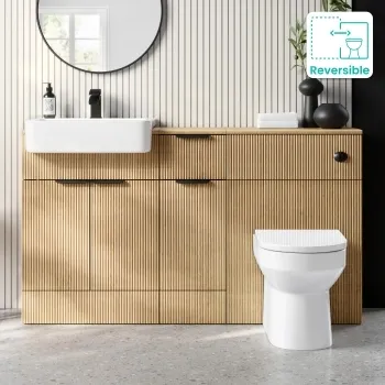 Sicily Fluted Country Oak Combination Vanity Basin and Miami Toilet 1500mm - Black Accents