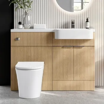 Sicily Fluted Country Oak Combination Vanity Basin and Tucson Toilet 1200mm - Chrome Handles - Right Handed