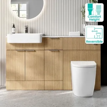 Sicily Fluted Country Oak Combination Vanity Basin with Marble Top & Utah Comfort Height Toilet 1500mm - Chrome Handles