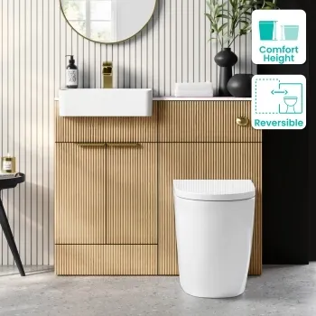 Sicily Fluted Country Oak Combination Vanity Basin with Marble Top & Utah Comfort Height Toilet 1000mm - Brushed Brass Accents