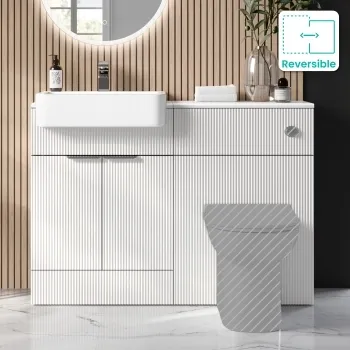 Sicily Fluted Coastal White Basin Vanity and Back To Wall Toilet Unit 1200mm (Excludes Toilet) - Chrome Handles