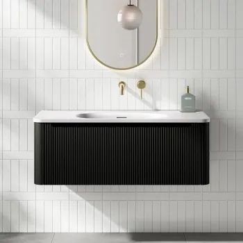 Sorrento Fluted Matt Black Wall Hung Drawer Vanity with Matt White Basin 1000mm
