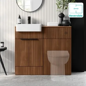 Sicily Fluted Black Walnut Vanity and Back To Wall Toilet Unit 1000mm (Excludes Toilet) - Black Accents