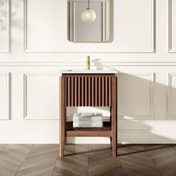 Maru Walnut Wood Grain Vanity Unit 600mm