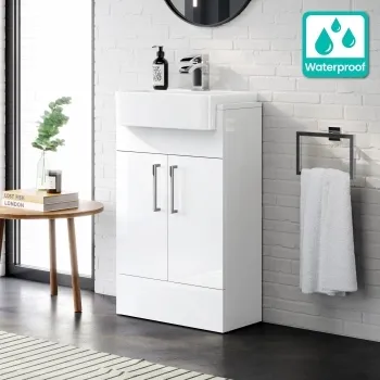 100% Waterproof - Harper Gloss White PVC Vanity with Semi Recessed Basin 500mm