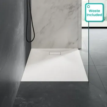 Berlin Rectangular Matt White Slate Effect SMC Composite Shower Tray 1200x800mm