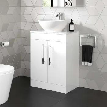 Avon Gloss White Vanity with Marble Top & Oval Counter Top Basin 600mm