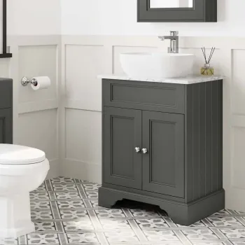 Lucia Graphite Grey Vanity with Marble Top & Curved Counter Top Basin 640mm