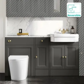 Monaco Graphite Grey Combination Vanity Traditional Basin with Marble Top and Boston Toilet 1500mm - Brushed Brass Accents