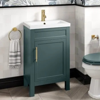 Bermuda Midnight Green Basin Vanity 500mm - Brass Knurled Handles