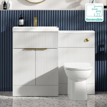 Havana Fluted Coastal White Combination Vanity Basin and Aruba Toilet 1100mm - Brushed Brass Accents