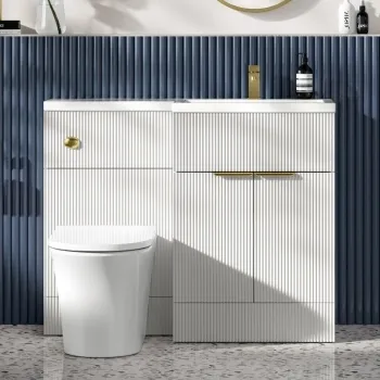 Havana Fluted Coastal White Combination Vanity Basin and Tucson Toilet 1100mm - Brushed Brass Accents - Right Handed