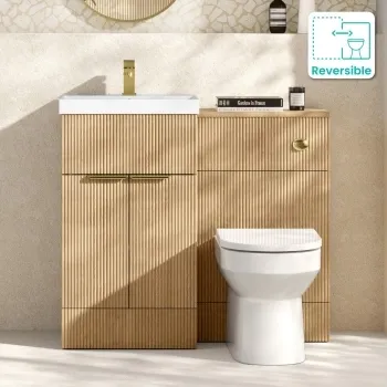 Havana Fluted Country Oak Combination Vanity Basin and Miami Toilet 1000mm - Brushed Brass Accents