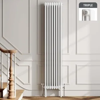 Athens White Triple Column Vertical Traditional Radiator 1800x380mm