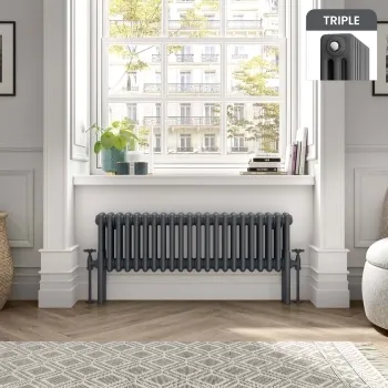 Athens Anthracite Triple Column Horizontal Traditional Radiator 300x1010mm
