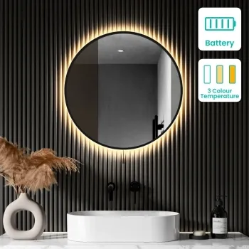 Delilah Battery Operated Black Framed Round Backlit LED Mirror 600mm