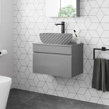 Trent Stone Grey Wall Hung Drawer 600mm - Excludes Counter Top Basin