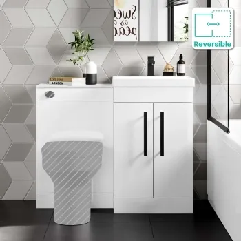 Avon Gloss White Basin Vanity and Back To Wall Unit 1000mm - Black Accents