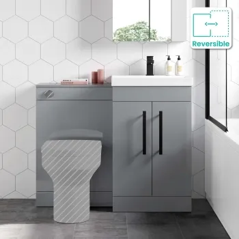 Avon Stone Grey Basin Vanity and Back To Wall Unit 1000mm - Black Accents