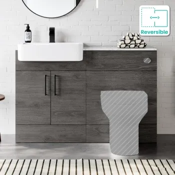 Harper Charcoal Elm Basin Vanity with Marble Top & Back To Wall Unit 1200mm - Black Accents