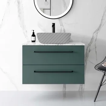Elba Midnight Green Wall Hung Drawer Vanity 800mm (Excludes Counter Top Basin) - Black Accents