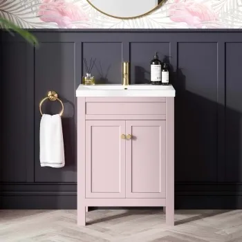 Bermuda Cashmere Pink Basin Vanity 600mm - Brushed Brass Accents